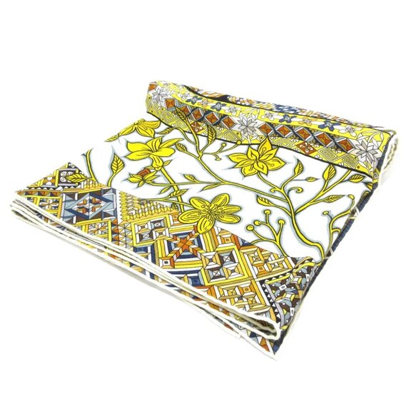 Auth HERMES Carrejean/Shawl Carre 140 H243919S Blanc Jaune D'or Brown Cashmere - - Picture 1 of 7